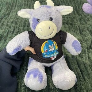 Purple and White Plush Cow Toy with Sonic T-Shirt